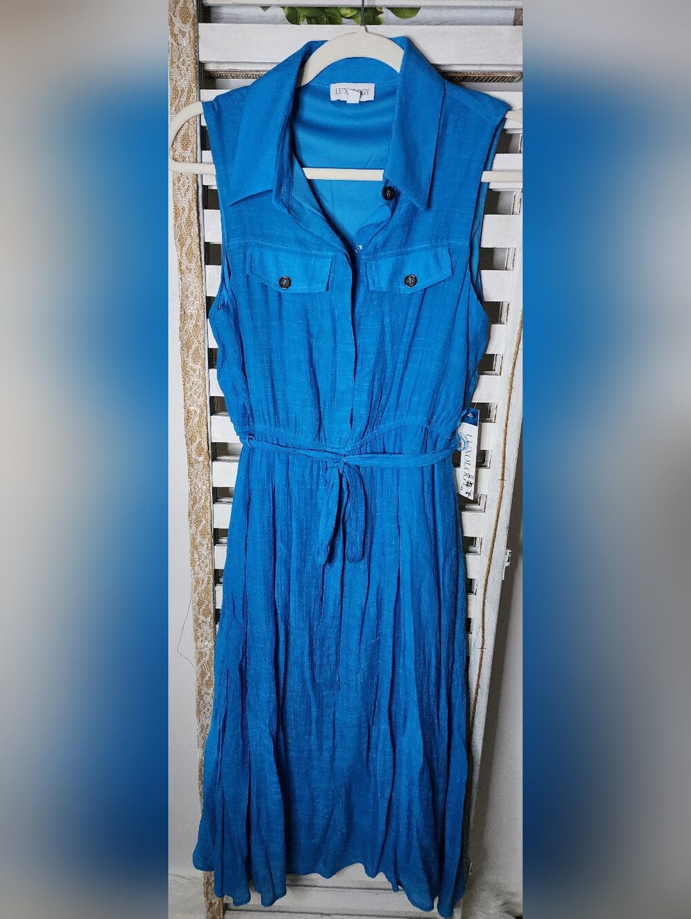 Luxology Royal Blue Sleeveless Shirt Dress with Self Tie